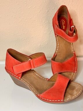 Clarks Artisan Leather Wedge Sandals